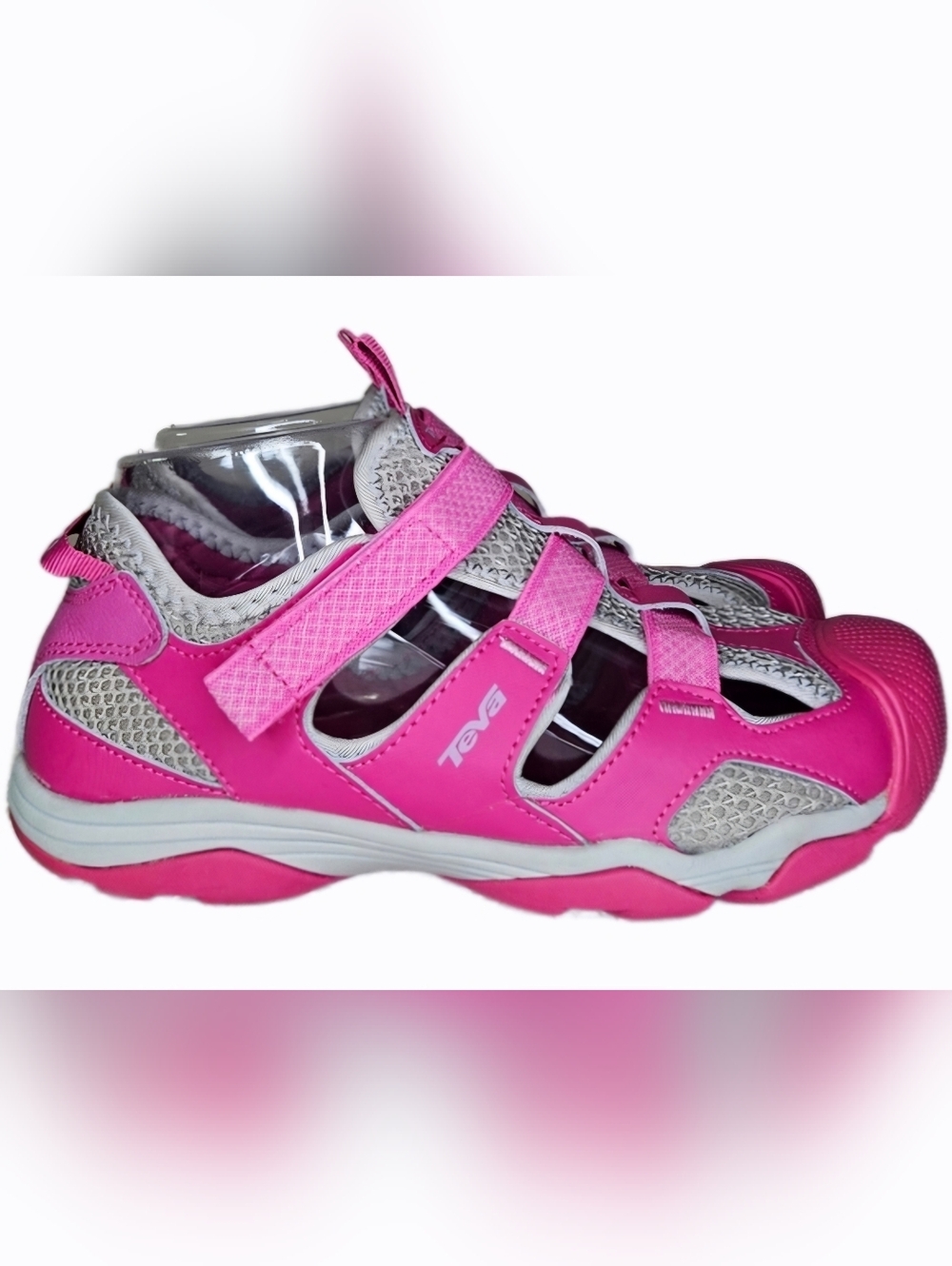 Like New Teva Youth Big Girl Jansen Water Shoes Sandals Pink/Gray Size 5